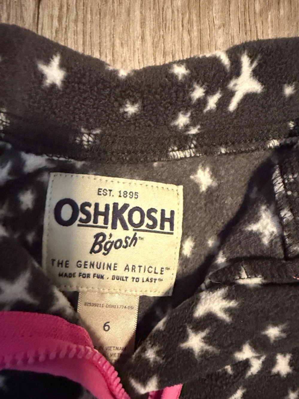 OshKosh Black Star Fleece pull over with Pink Trim